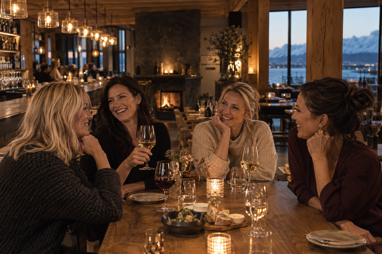 Women sharing dinner in Reykjavik